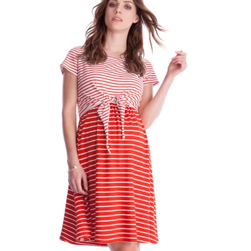 Seraphine red stripe maternity nursing dress